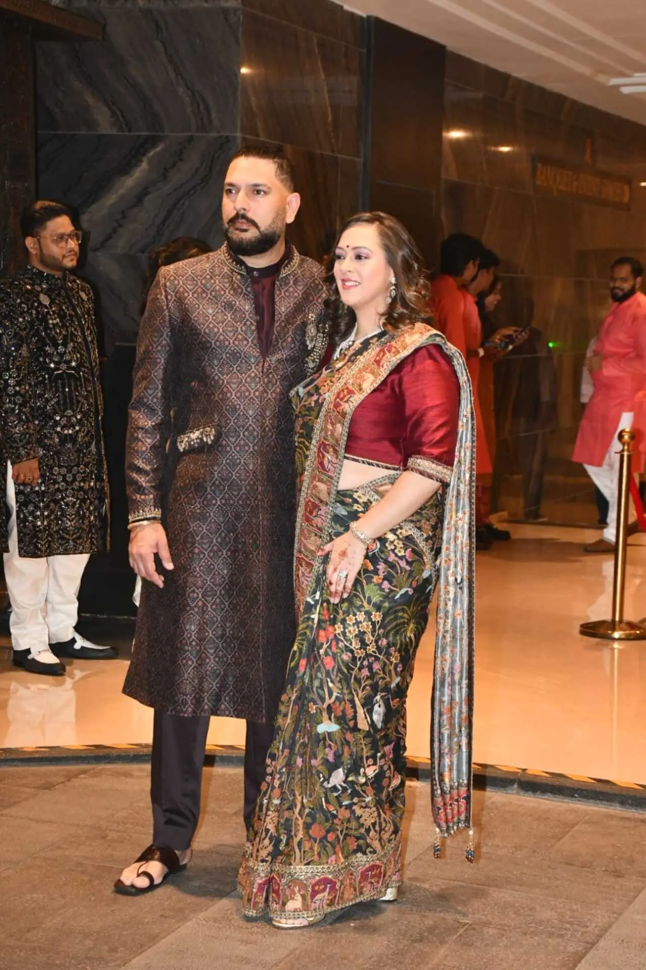 Yuvraj Singh and Hazel Keech were seen twinning in black outfits as they arrived to partake in the celebrations.